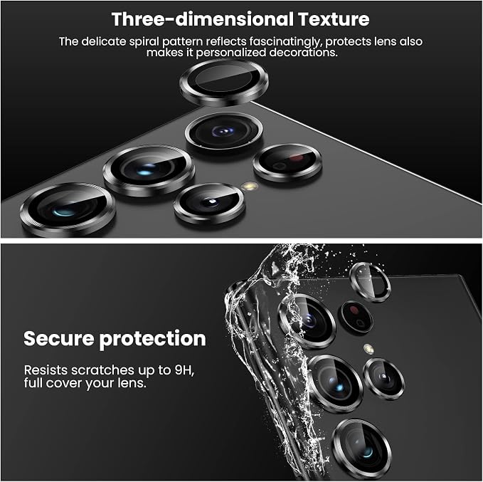 Tensea [3+2PCS for Samsung Galaxy S22 Ultra Camera Lens Protector, 9H Tempered Glass Camera Cover Screen Protector Metal Individual Ring for S22 Ultra 5G 2022 [Installation Tray][Removal tool]- Black