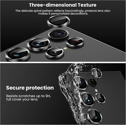 Tensea [3+2PCS for Samsung Galaxy S22 Ultra Camera Lens Protector, 9H Tempered Glass Camera Cover Screen Protector Metal Individual Ring for S22 Ultra 5G 2022 [Installation Tray][Removal tool]- Black