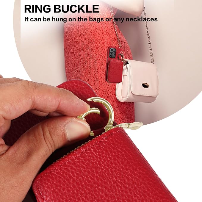 Wallet Case for Samsung Galaxy A33 5G with Shoulder Strap Ring Buckle, Luxury PU Leather Zipper Flip Organ Purse Credit Card Holder Stand Full Body Cell Phone Cover for A 33 33A Women Men Red