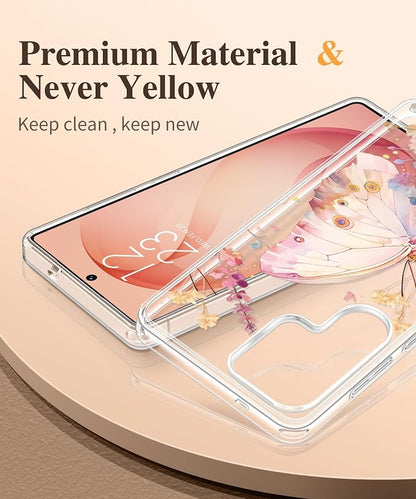GVIEWIN for Samsung Galaxy S26 Ultra Case, Clear Floral Slim Shockproof Protective Women Phone Case, Non-Yellowing, with Screen Protector & Camera Lens Protector for S26 Ultra 6.9", Magic Butterfly