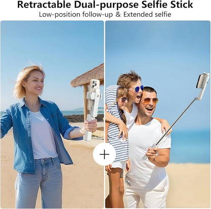 yAyusi Extendable Mini Selfie Stick for iPhone, Pocket Size Portable Selfie Stick with Remote, Compact Phone Selfie Sticks with Phone Holder for Content Creation/Vlog/Video Record/Live Stream (White)