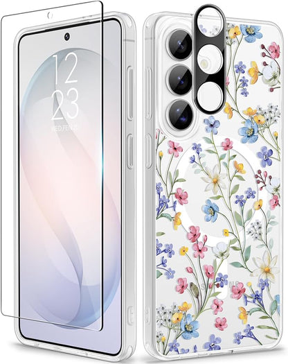GVIEWIN for Samsung Galaxy S26 Plus Case Compatible with MagSafe, Clear Floral Shockproof Protective Women Phone Case, Non-Yellowing, Screen&Camera Lens Protector for S26 Plus 6.7",Floret/Colorful