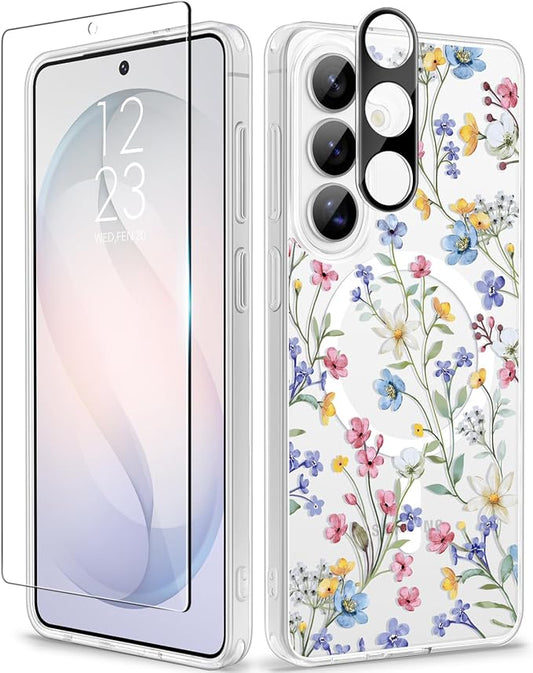 GVIEWIN for Samsung Galaxy S26 Plus Case Compatible with MagSafe, Clear Floral Shockproof Protective Women Phone Case, Non-Yellowing, Screen&Camera Lens Protector for S26 Plus 6.7",Floret/Colorful