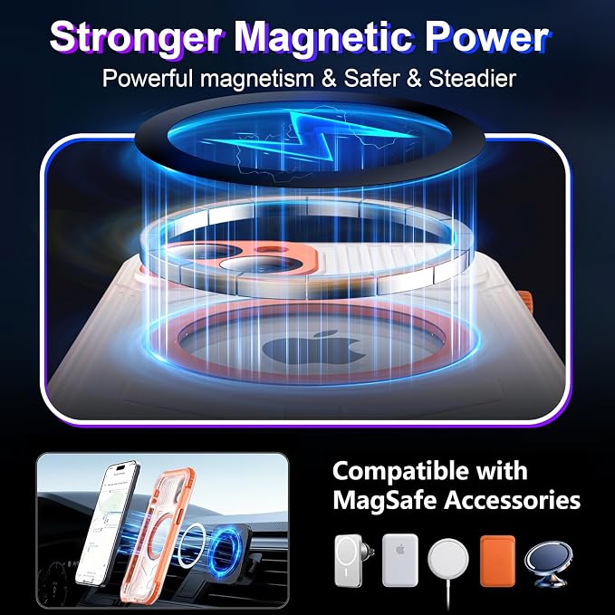 Temdan Magnetic for iPhone 15 Case Waterproof,[Built-in Screen & Camera Protector][Full Body Shockproof][IP68 Underwater][Dustproof] Shockproof Phone Case for iPhone 15 6.1"-Orange