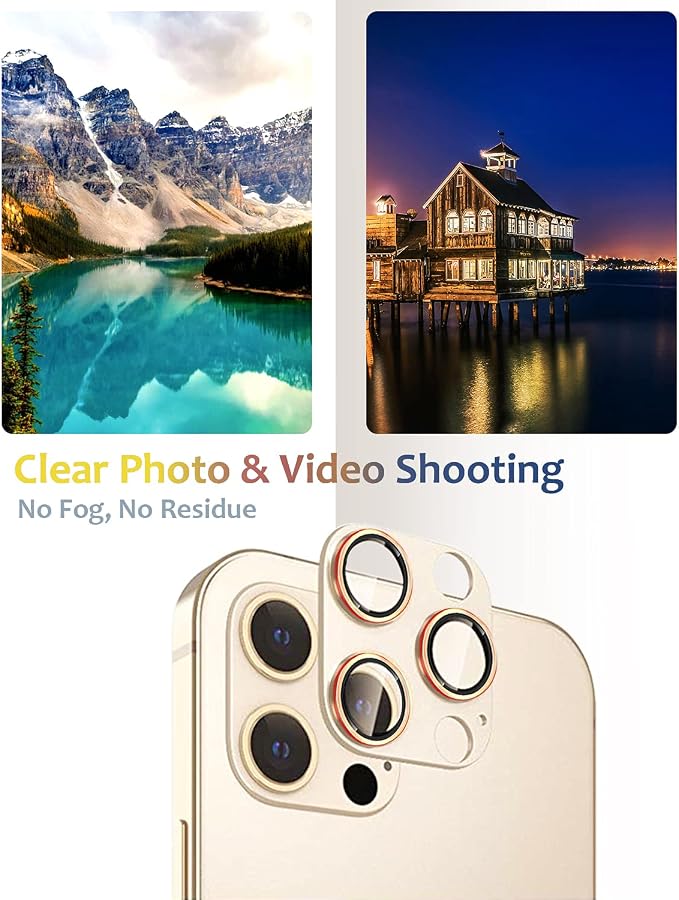 [2 Pack] Compatible for iPhone 13 Pro / 13 Pro Max Camera Lens Protector Metal Plus Tempered Glass Camera Cover Support LIDAR Scanner, Anti-Explosion for 13 Pro Max /13 Pro Gold Red
