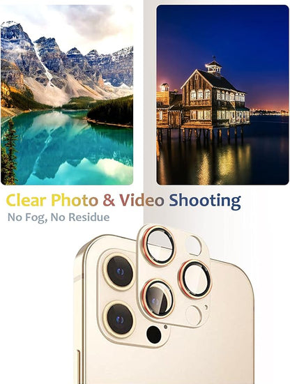 [2 Pack] Compatible for iPhone 13 Pro / 13 Pro Max Camera Lens Protector Metal Plus Tempered Glass Camera Cover Support LIDAR Scanner, Anti-Explosion for 13 Pro Max /13 Pro Gold Red