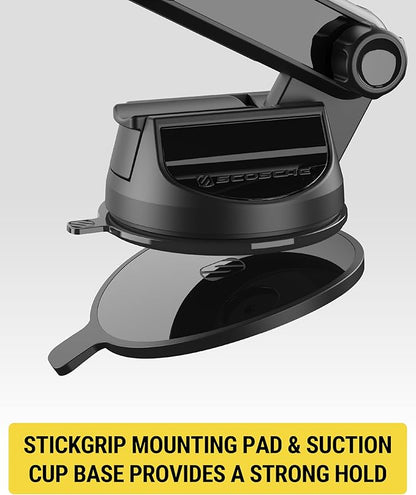 Scosche Phone Mount for Car, Universal Hands Free Windshield/Dashboard, Suction Cup Cell Phone Holder with 360° Rotation, Includes Screen Cleaner, Stand Compatible with iPhone and Android