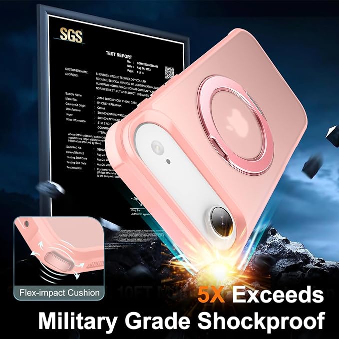 360° Magnetic Swivel Ring for iPhone 17 air case, Built-in Metal Stand and Ring Holder, Magsafe Compatible, Military Grade Protection, Shock and Vibration Resistant- Pink