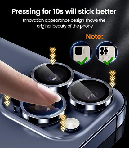 iGluz 2 Pack Anti-Reflection Camera Lens Protector for iPhone 15 Pro/iPhone 15 Pro Max [Anti-fog Coating][1-Step Installation Tray][Strong Adsorption] 9H Shatterproof Tempered Glass-Blue Titanium