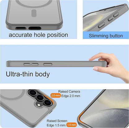For Samsung Galaxy S24 Case & Galaxy S25 Case [Compatible with Magsafe] Translucent Matte Magnetic Phone Case,Slim Thin Duty Shockproof Protection Cover with 2pc HD Screen Protector for S24/S25-Gray