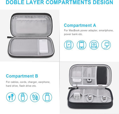 Lacdo Electronic Organizer, Travel Cable Organizer Bag Pouch Tech Electronic Accessories Carry Case Portable Double Layers Charger Case for Cable, Cords, Charger, Phone, Power Bank, Earphone, Black