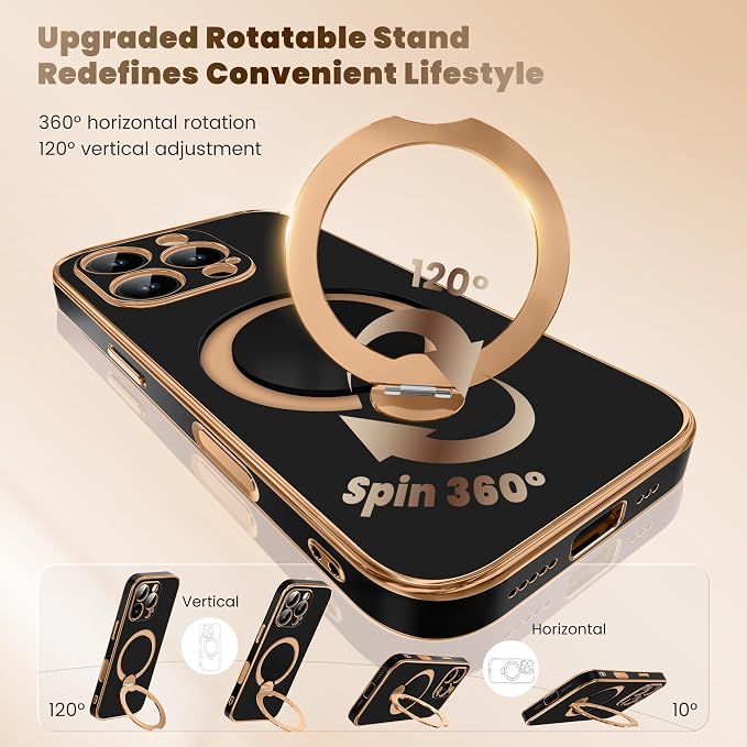 GolbinBox for iPhone 16 Pro Max Case with 360° Spin Magnetic Stand,[Compatible with Magsafe] [Military Protection][Built-in Ring Holder] Camera Control Phone Case for 16 Pro Max,Black