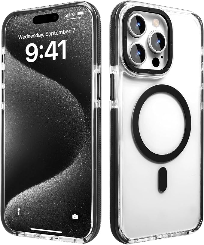 Strong Magnetic Case for iPhone 14 Pro Max [10Ft Military-Grade Protection] Compatible with fit MagSafe Shockproof Slim Thin Cover 6.7 inch 14 Pro Max Phone case,Clear Black Bumper