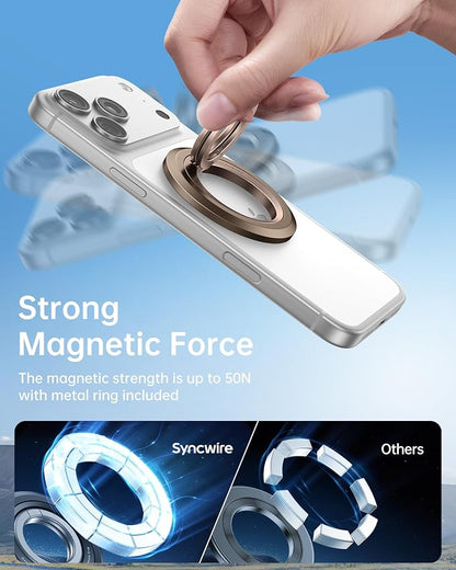 SYNCWIRE for MagSafe Ring Phone Holder, 360° Rotation Magnetic Cell Phone Grip Dual-Sided Magnets Phone Ring Kickstand Compatible with iPhone 17 16 15 14 13 12 Pro Max MagSafe, Android, Samsung etc.