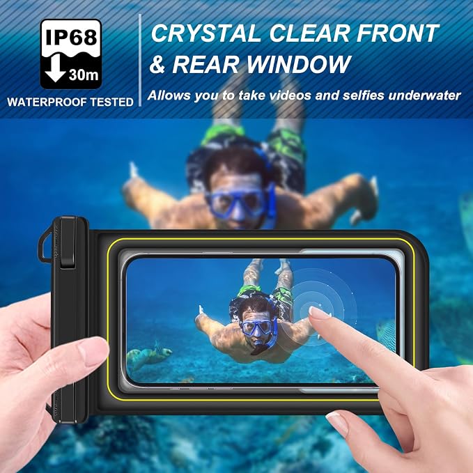 Waterproof Phone Pouch Floating, IP68 Waterproof Phone Case for iPhone 16 Pro 15 14 13 12 11 Pro Max Samsung Google, Dry Bag with Adjustable Lanyard, Up to 6.7'' Black