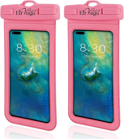 2 Pack IPX8 Waterproof Phone Pouch for iPhone 16/15/14/13 Pro Max Plus (7.2 Inch) - Swimming, Diving, Snorkeling, Snowproof - Touchscreen Friendly Underwater Photography Dry Bag (Pink&Pink)