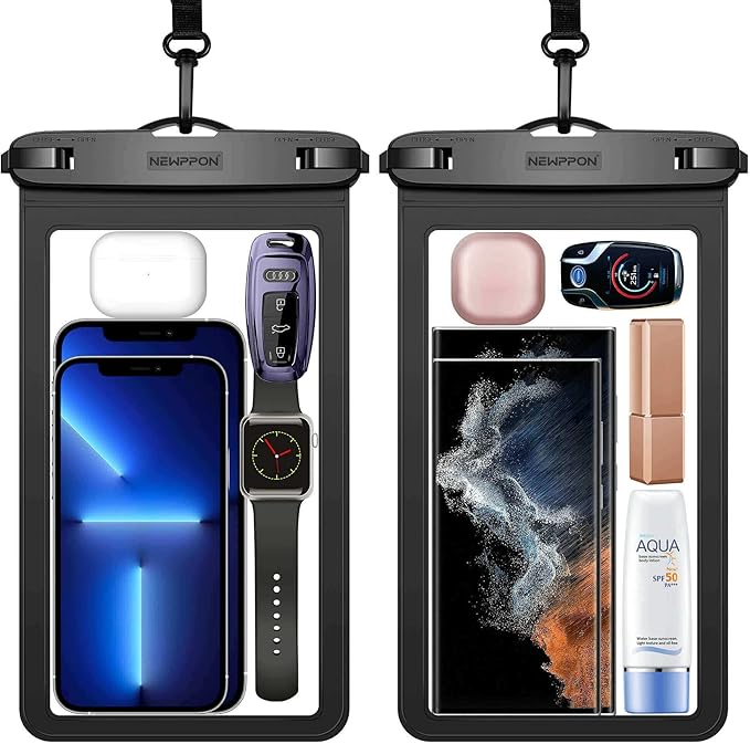 10.5" XL Large Waterproof Phone Pouch : 2 Pack Underwater Clear Cellphone Holder - Universal Water-Resistant Dry Bag Case with Neck Lanyard for iPhone Samsung Galaxy for Beach Swimming Pool