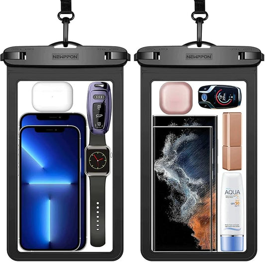 10.5" XL Large Waterproof Phone Pouch : 2 Pack Underwater Clear Cellphone Holder - Universal Water-Resistant Dry Bag Case with Neck Lanyard for iPhone Samsung Galaxy for Beach Swimming Pool
