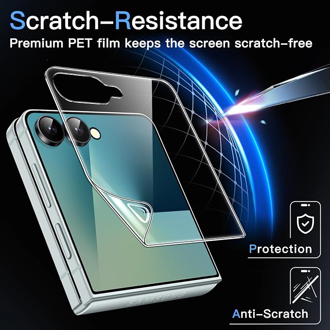 JETech Front Screen Protector for Samsung Galaxy Z Flip 7, 3-Pack | Full-Coverage PET Film, HD Clear, Case-Friendly Design