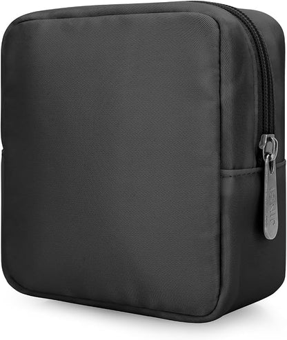 Tech Organizer Pouch, Small Multi-Pocket Electronics Case (Black) | Water-resistant nylon, foam padding, metal zipper, travel cable bag for charger, power bank, earbuds, SD cards and USB cables