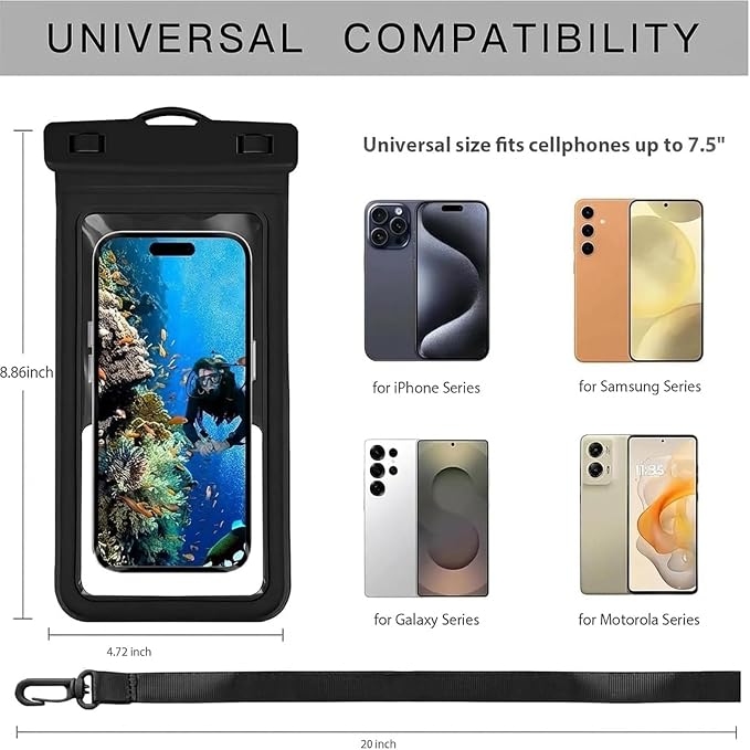 MOLOPPO Waterproof Phone Pouch, with Interior Card Holder, Large Dry Phone Case for iPhone 17 16 15 14 13 Pro Max, Beach Vacation Essentials,1 Pack,Black