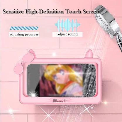 Shower Phone Holder Waterproof, Anti-Fog Touch Screen Shower Phone Case, 480 Rotation Wall Phone Mount Stand for Bathroom Batheub Kitchen Wall Mirror, Compatible with 4.7"-6.8" Phones (Pink)