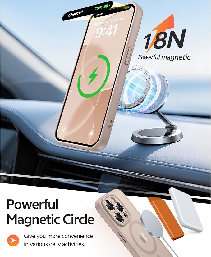 FNTCASE for iPhone 13 Pro Max Case: [Compatible with Magsafe] Translucent Matte Magnetic Phone Cover - Military Grade Drop Protection Shockproof Protective Cases - Desert Gold