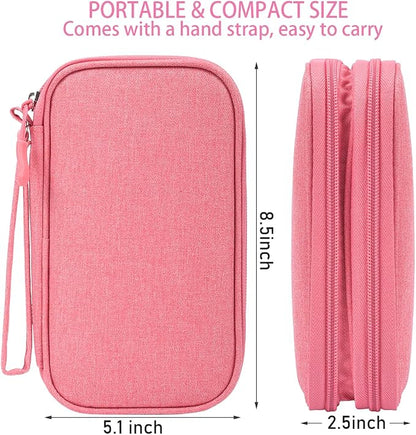 CAAORDKSO Electronic Accessories Case, Electronics Organizer Pouch Bag, Portable Travel Cable Organizer Case, Tech Storage Bag for Cable, Cord, Charger, Phone, Power Bank, Earphone (Dark Pink, Large)