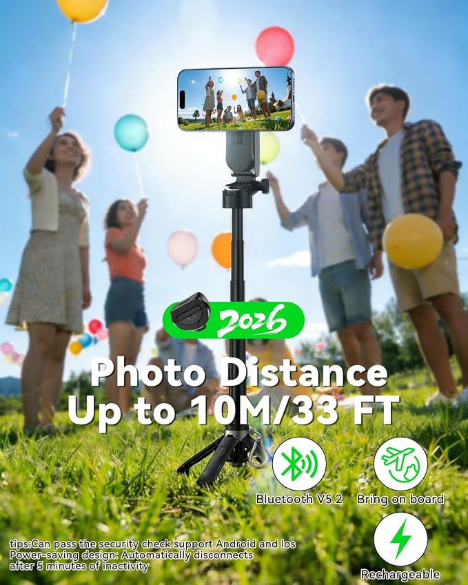 CloudValley Magnetic 4-in-1 Multifunctional Selfie Stick Tripod, Mini Portable Pocket Phone Stand with Detachable Remote, Compatible with MagSafe, for iPhone/Android, Travel Vlog, Live Stream, Black