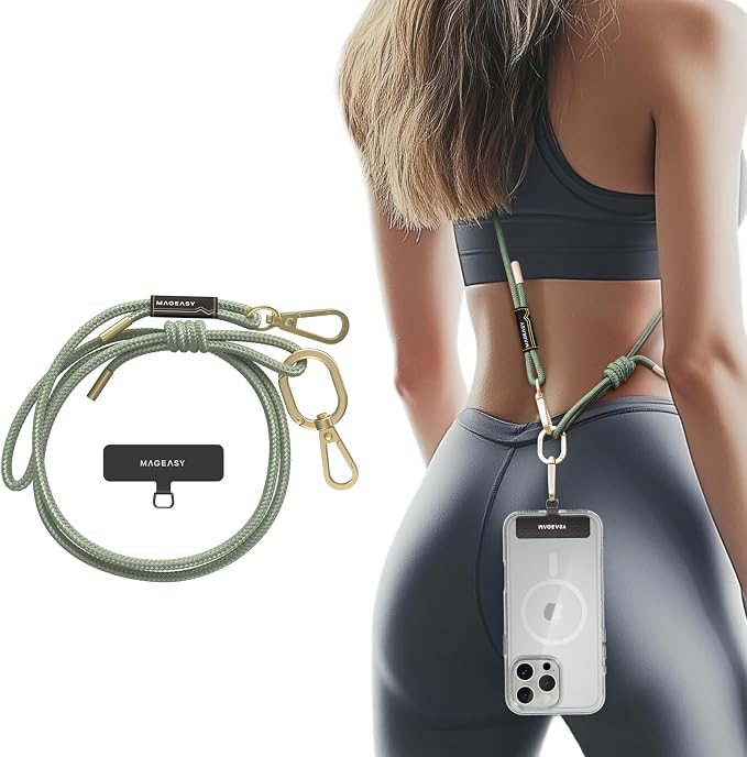 MAGEASY Universal Cell Phone Lanyard - Anti-Theft Rope Crossbody Phone Strap for iPhone 17 Pro Max & Most Smartphones, for Men & Women | 6mm Sage Green