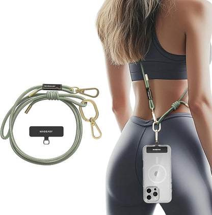 MAGEASY Universal Cell Phone Lanyard - Anti-Theft Rope Crossbody Phone Strap for iPhone 17 Pro Max & Most Smartphones, for Men & Women | 6mm Sage Green