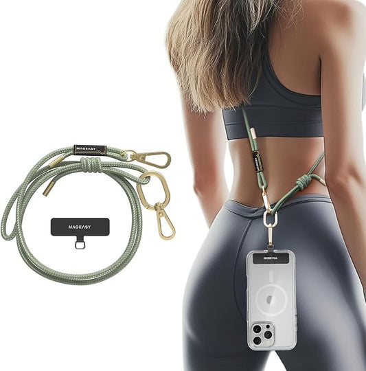 MAGEASY Universal Cell Phone Lanyard - Anti-Theft Rope Crossbody Phone Strap for iPhone 17 Pro Max & Most Smartphones, for Men & Women | 6mm Sage Green
