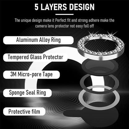 Suoman 3-Pack for 12 Pro Max Camera Lens Protector, 9H Tempered Glass, [Does not Affect Night Shots] Metal Frosted Independent Protective Cover - Diamonds-Silver