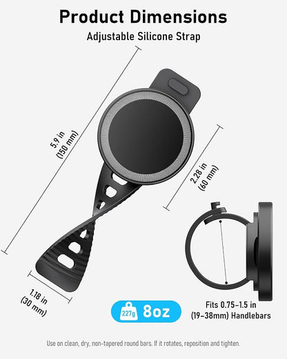 Stroller Phone Holder, Compatible with MagSafe, Magnetic Handlebar Mount, 17x N52 Strong Magnets, Fits Treadmills, Peloton, Shopping & Golf Carts, Adjustable Strap, iPhone 12–17 & Android