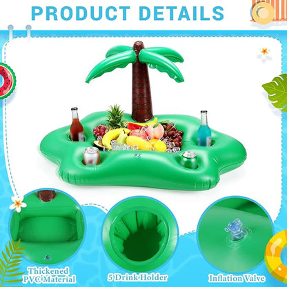 FillTouch Floating Drink Holder for Pool, Floating Cabana Bar, Hot Tub Drink Holder for Adults, Inflatable Pool Accessories(Coconut Tree)