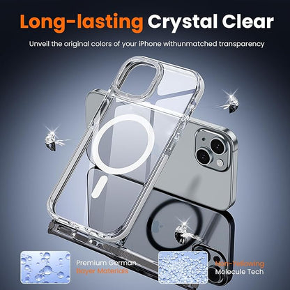 3 in 1 for iPhone 15 Case Clear with MagSafe, Yellowing-Resistant Acrylic Back, Shockproof Guard Corners, Military-Grade Protection for iPhone 15 Phone Case 6.1 inch Clear Bumper