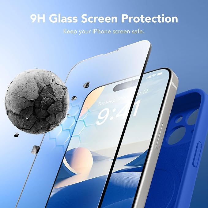 Magnetic for iPhone 15 Case, Compatible with MagSafe, [Screen Protector + Full Camera Protection], Silicone Shockproof Anti-Scratch Protective Phone Case for iPhone 15 6.1", Klein Blue