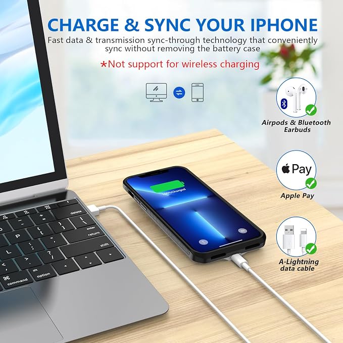 BOPPS Battery Case for iPhone 14/14 Pro/13/13 Pro【2026 New】 Slim Powerful 7000mAh Portable Charger Case 360°Protection Rechargeable Extended Charging case for iPhone 13，14 Series 6.1inch,(Black)