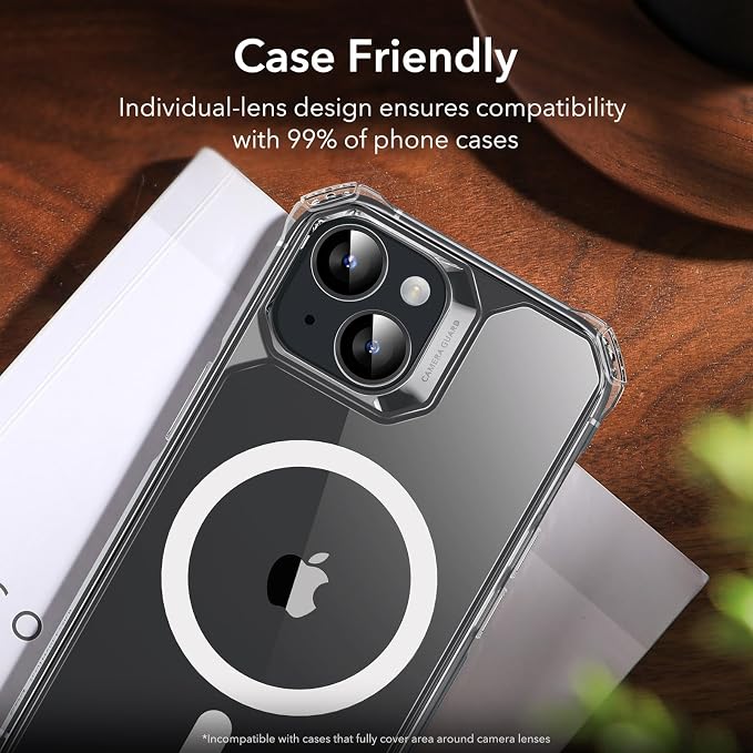 ESR 2 Pack Camera Lens Protector for iPhone 15/15 Plus/14/14 Plus, Ultra-tough HD Individual Lens Protectors, Scratch Resistant, Ultra-thin Tempered Glass, Armorite Series, Black