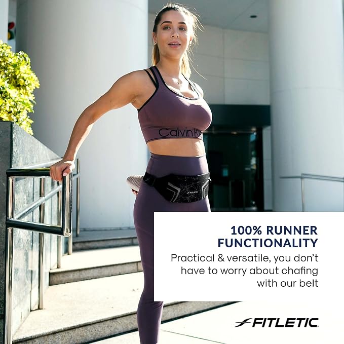 Fitletic Modern Sports Running Belt For Men & Women – Water Resistant Pouch - Fits All Smart Phones- Lightweight, Low Profile Design –Lycra Coated With Inner Card Organizer Pocket Black/Spider Print