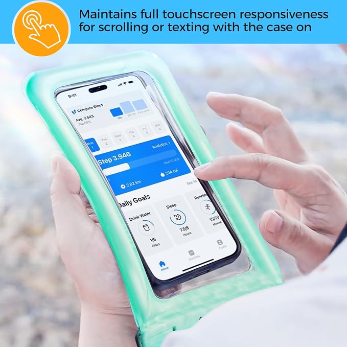ProCase 2 Pack Floating Waterproof Phone Pouch IPX8, Universal Dry Bag Fits iPhone 17/16/15/14/13 Series, Galaxy S24/S23/S22, Pixel 8/7 (Up to 7”),Touchscreen,Underwater & Snow Protection-Bluegreen