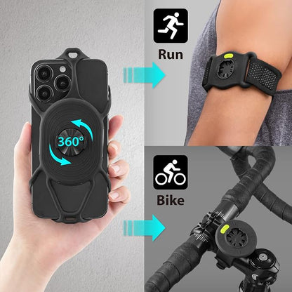 Bone Run + Bike Tie Connect Kit 2, 2-in-1 Running & Bike Phone Holder, Detachable & Rotatable 360° Sport Armband & Phone Mount Compatible with Most Smartphones (Stem/Armband 2-in-1 Connection Kit)