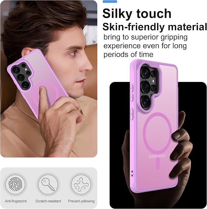 Pilaru Compatible for Samsung Galaxy S26 Ultra Case: [MagSafe Fit] Galaxy S26 Ultra case with Screen Protector,Matte Translucent Soft-Touch Skin/Full Body Protection for s26ultra Phone case,Pink