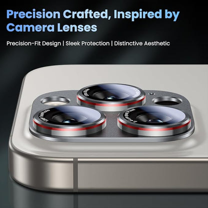 Uyiton Professional Camera Style for iPhone 16 Pro Max/16 Pro/14 Pro Max/14 Pro Camera Lens Protector - [Unique Typography + Phone Lens Red Circle Design] Metal Tempered Glass Camera Cover, Grey+Red