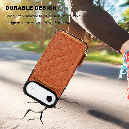 Bocasal Crossbody Wallet Case for iPhone 17 Air, RFID Blocking PU Leather Zipper Handbag Purse Flip Cover, Kickstand Folio Case with Card Slots Holder Wrist Strap Lanyard 5G 6.5 Inch (Brown)