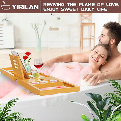 Yirilan Lux Expandable Bathtub Tray Caddy with 3 Bath Bombs-Self Care and Relaxation Birthday Gifts for Women and Men, Housewarming Gift Idea, for Mom Sister Daughter Wife