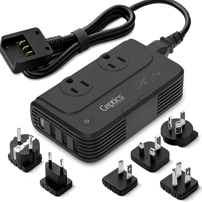 Ceptics - 6 in 1 Travel Adapter and Voltage Converter, 220V to 110V Converter with Surge Protection, Universal Adapter with Types A, C, G, I attachments & 4 USB PD 18W Fast Charging - Black