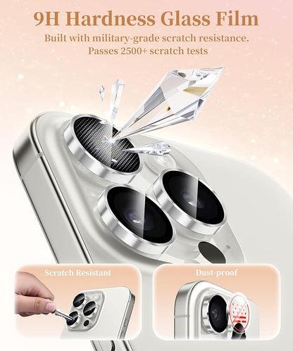 GolbinBox Camera Lens Protector for iPhone 15 Pro/15 Pro Max, 1:1 Invisible Fit, 9H Tempered Glass Ultra HD Metal Individual Camera Cover, Case Friendly, Silver