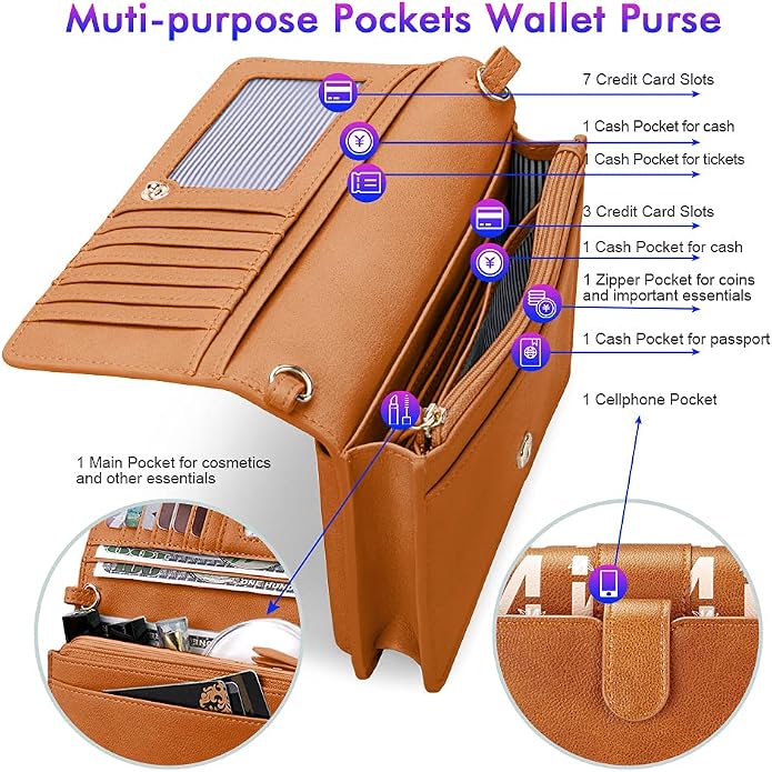 nuoku Women Small Crossbody Bag Cellphone Purse Wallet with RFID Card Slots 2 Straps Wristlet