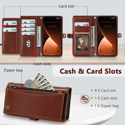 Wallet Case for iPhone 15 Pro with Card Holder/Crossbody Wallet/Strap| RFID Blocking | Magnetic | Kickstand | Detachable | PU Leather Phone Case for iPhone 15 Pro,6.1 in,Brown
